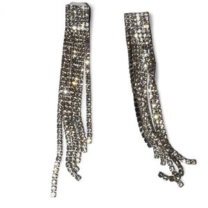 Silver Rhinestone Tassel Earrings